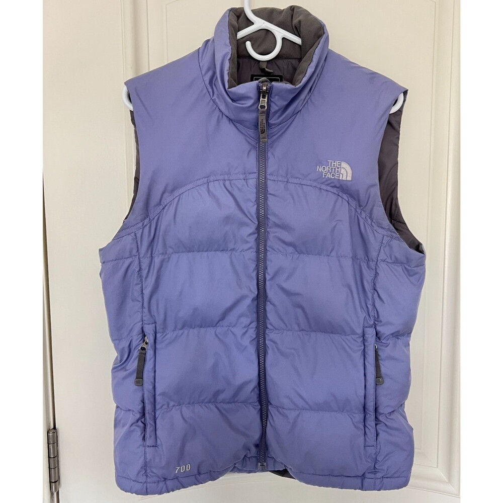 The North Face Down 700 Fill Puffer Vest Women's M Purple Gray Quilted Winter